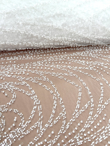 Dantela Ivory cu Model Liniar, cu Margele si Paiete