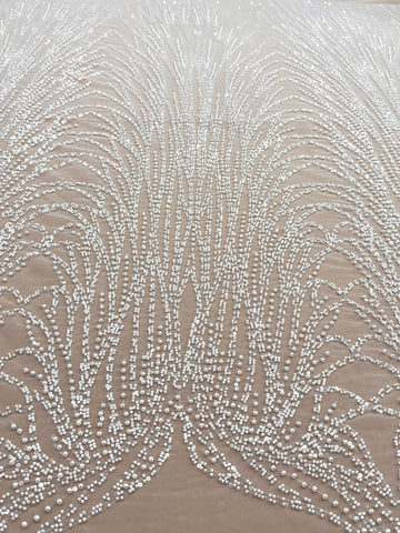 Dantela Ivory cu Model Liniar, cu Margele si Paiete