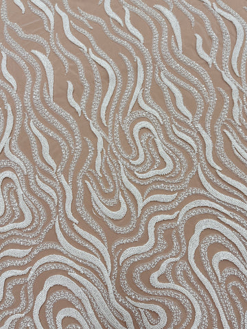 Dantela Ivory cu Model Geometric, cu Margele si Paiete