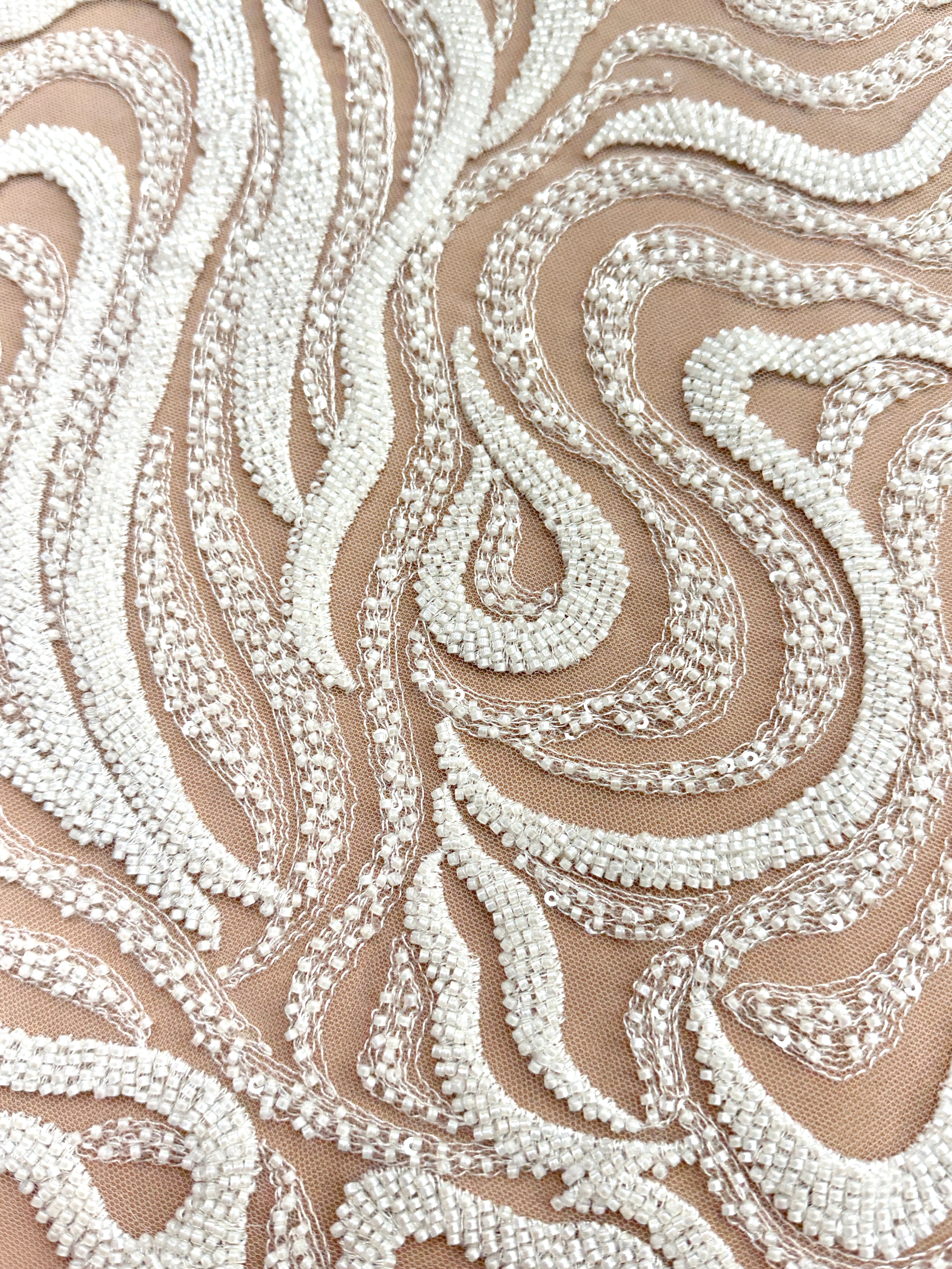 Ivory Lace with Geometric Pattern, with Beads and Sequins