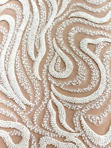Ivory Lace with Geometric Pattern, with Beads and Sequins