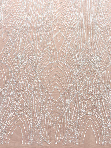 Dantela Ivory cu Panou, cu Margele si Paiete