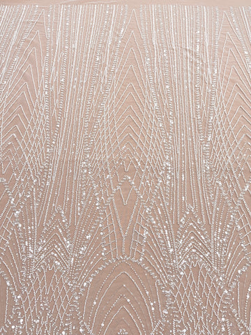 Dantela Ivory cu Panou, cu Margele si Paiete