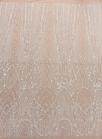 Dantela Ivory cu Panou, cu Margele si Paiete