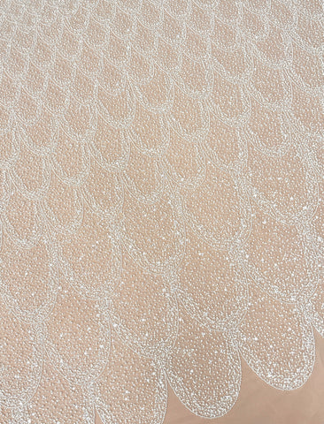 Dantela Ivory cu Model Geometric, cu Perle, Margele si Paiete