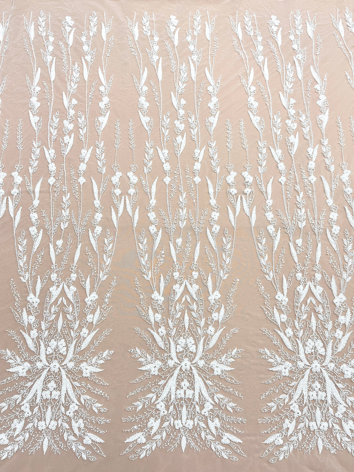 Dantela Couture Ivory cu Model Floral, Perle, Margele si Paiete