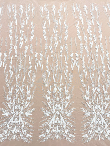 Dantela Couture Ivory cu Model Floral, Perle, Margele si Paiete