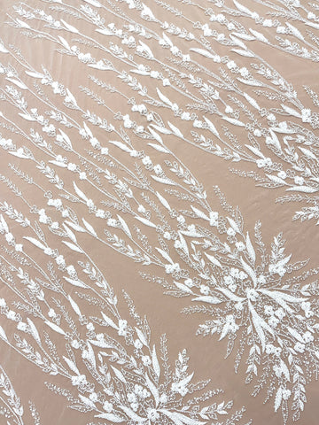 Dantela Couture Ivory cu Model Floral, Perle, Margele si Paiete