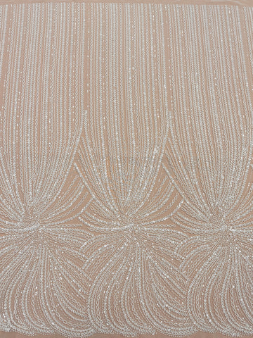 Dantela Couture Ivory cu Model Liniar, cu Margele si Paiete