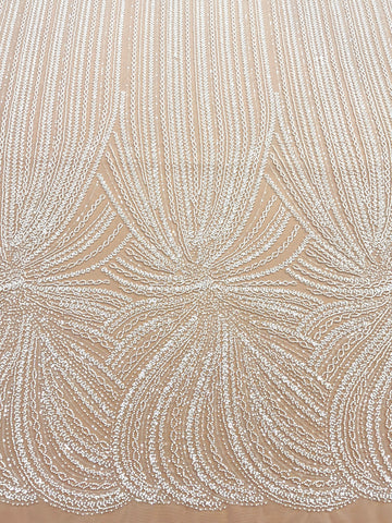 Dantela Couture Ivory cu Model Liniar, cu Margele si Paiete