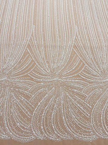 Dantela Couture Ivory cu Model Liniar, cu Margele si Paiete