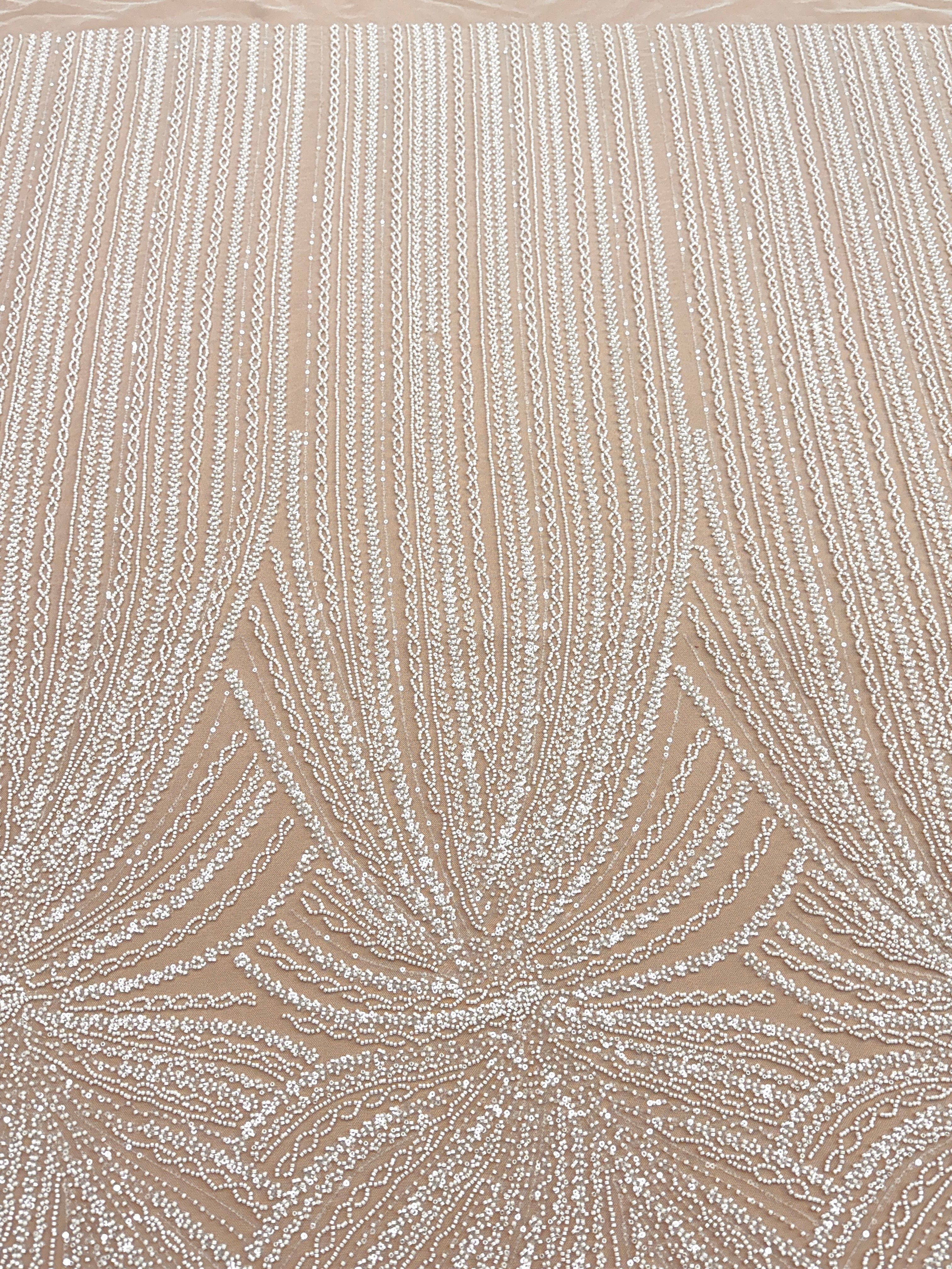 Dantela Couture Ivory cu Model Liniar, cu Margele si Paiete