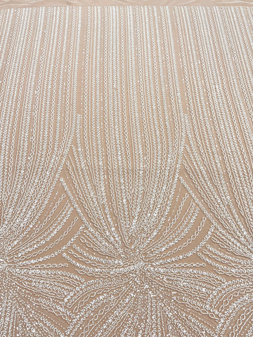 Dantela Couture Ivory cu Model Liniar, cu Margele si Paiete