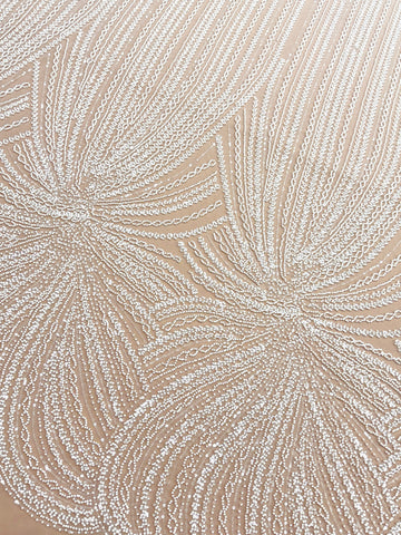 Dantela Couture Ivory cu Model Liniar, cu Margele si Paiete