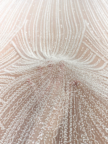 Dantela Couture Ivory cu Model Liniar, cu Margele si Paiete