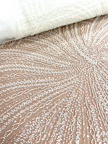 Dantela Couture Ivory cu Model Liniar, cu Margele si Paiete