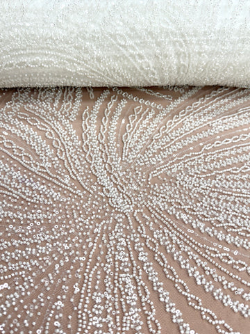 Dantela Couture Ivory cu Model Liniar, cu Margele si Paiete