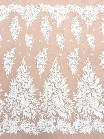 Dantela Couture Ivory cu Model Floral, cu Perle si Paiete