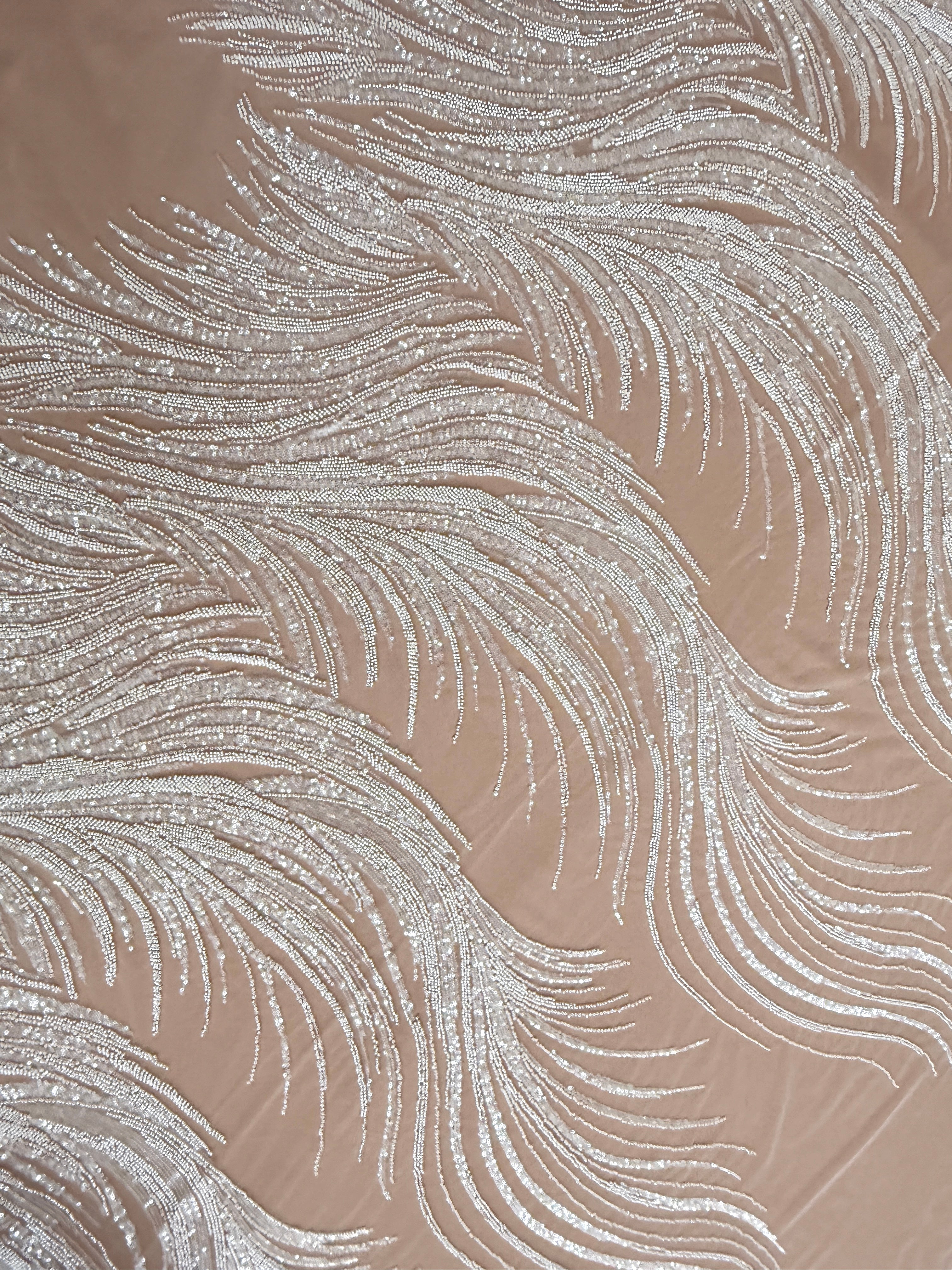Dantela Couture Ivory cu Panou, cu Margele si Paiete
