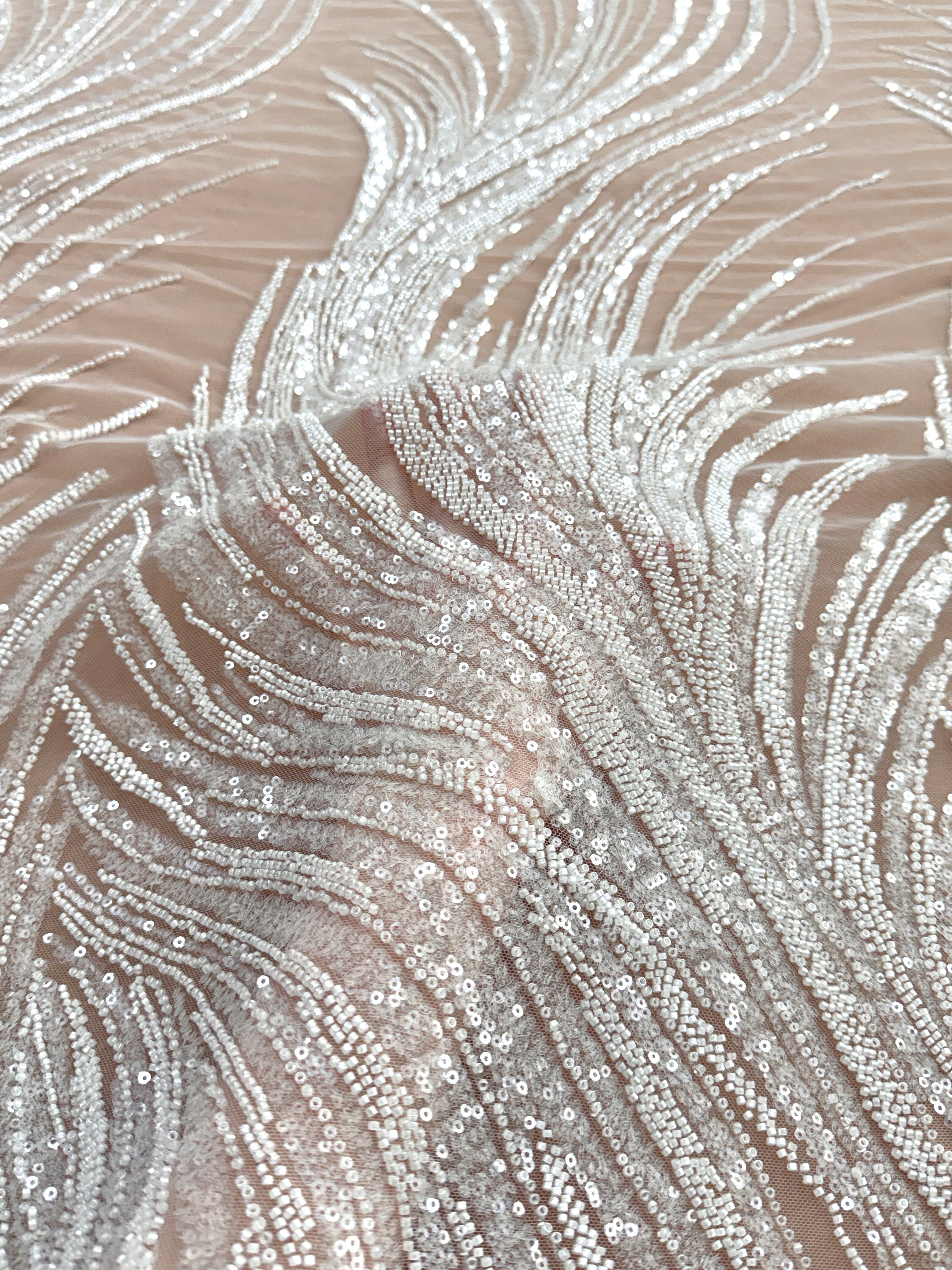 Dantela Couture Ivory cu Panou, cu Margele si Paiete