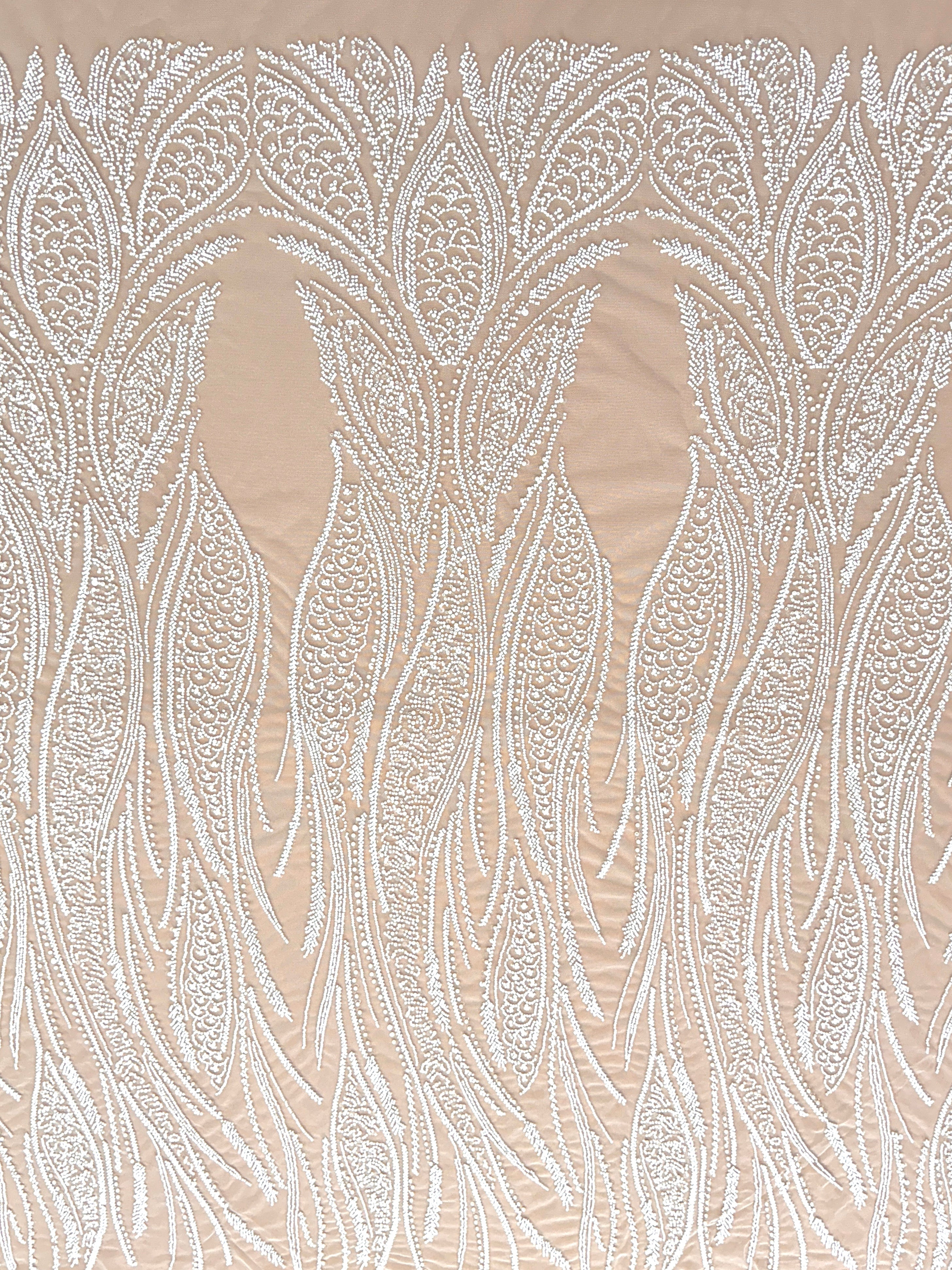Dantela Couture Ivory cu Panou cu Perle, Margele si Paiete