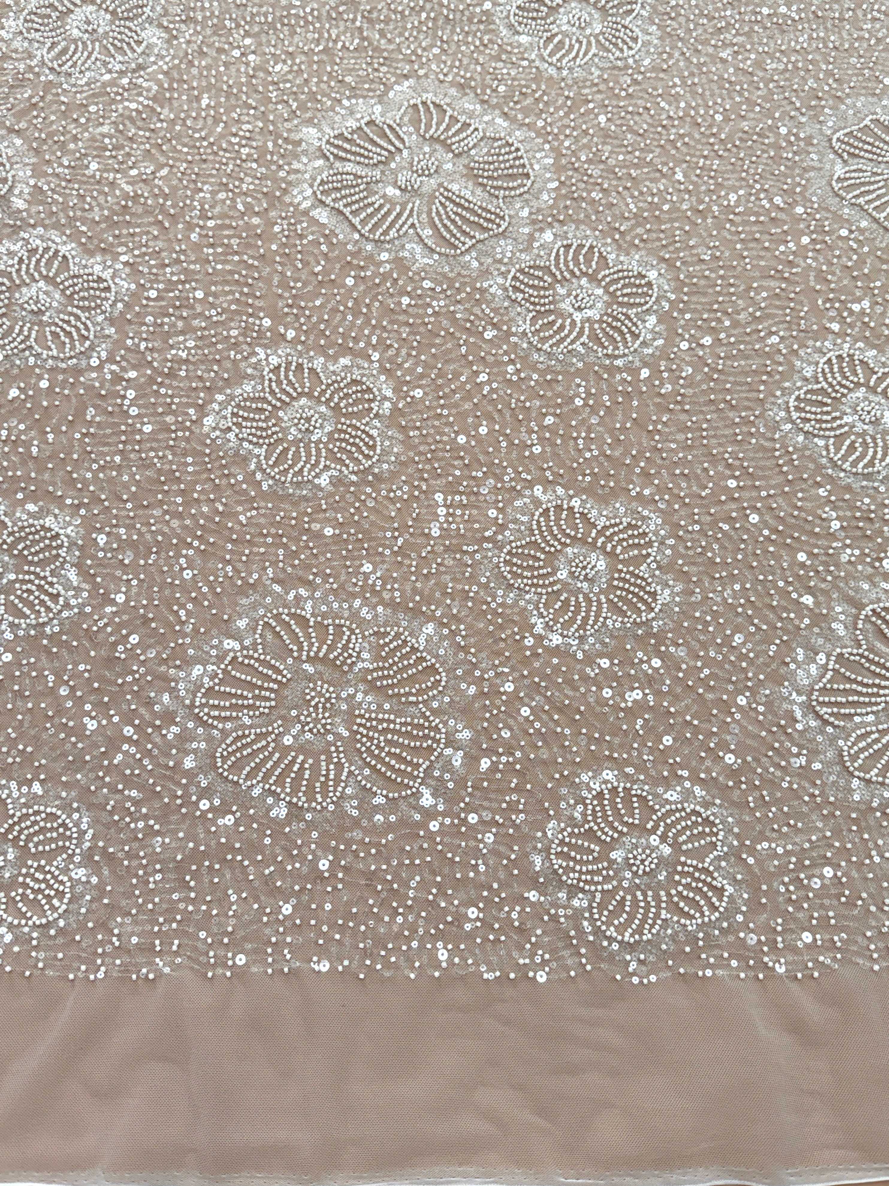 Dantela Couture Ivory cu Model Floral, cu Margele si Paiete