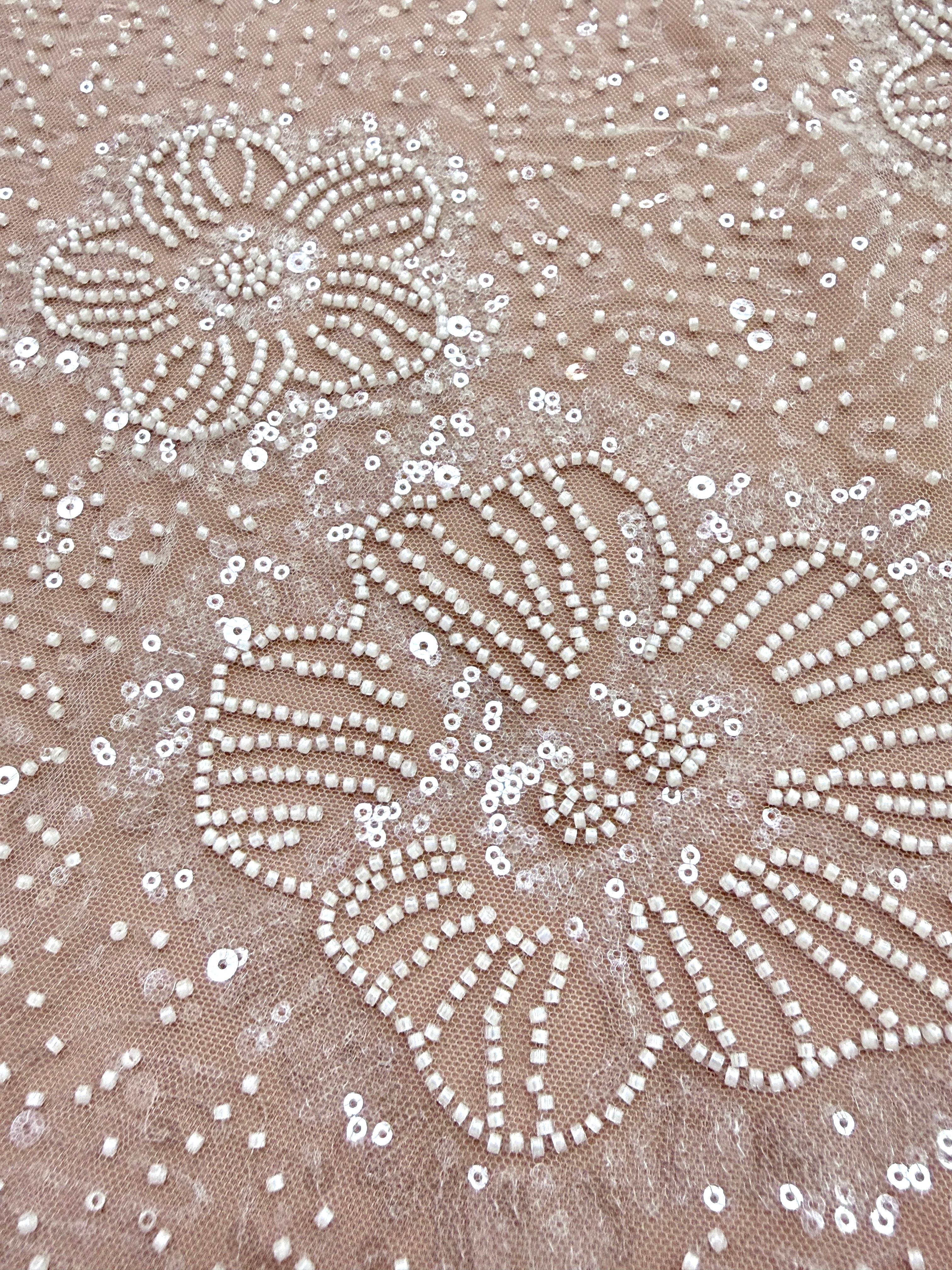 Dantela Couture Ivory cu Model Floral, cu Margele si Paiete