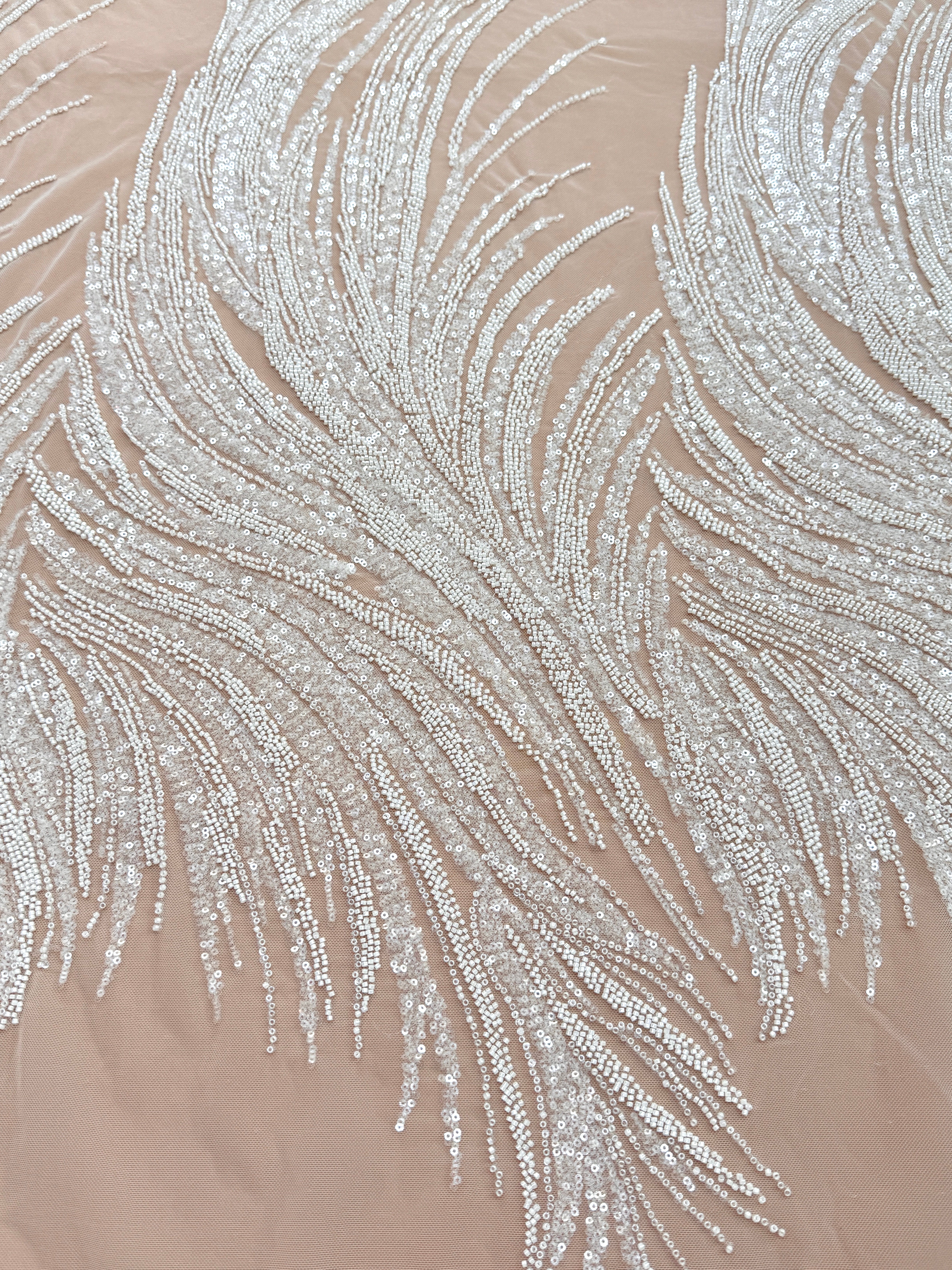 Dantela Couture Ivory cu Panou, cu Margele si Paiete