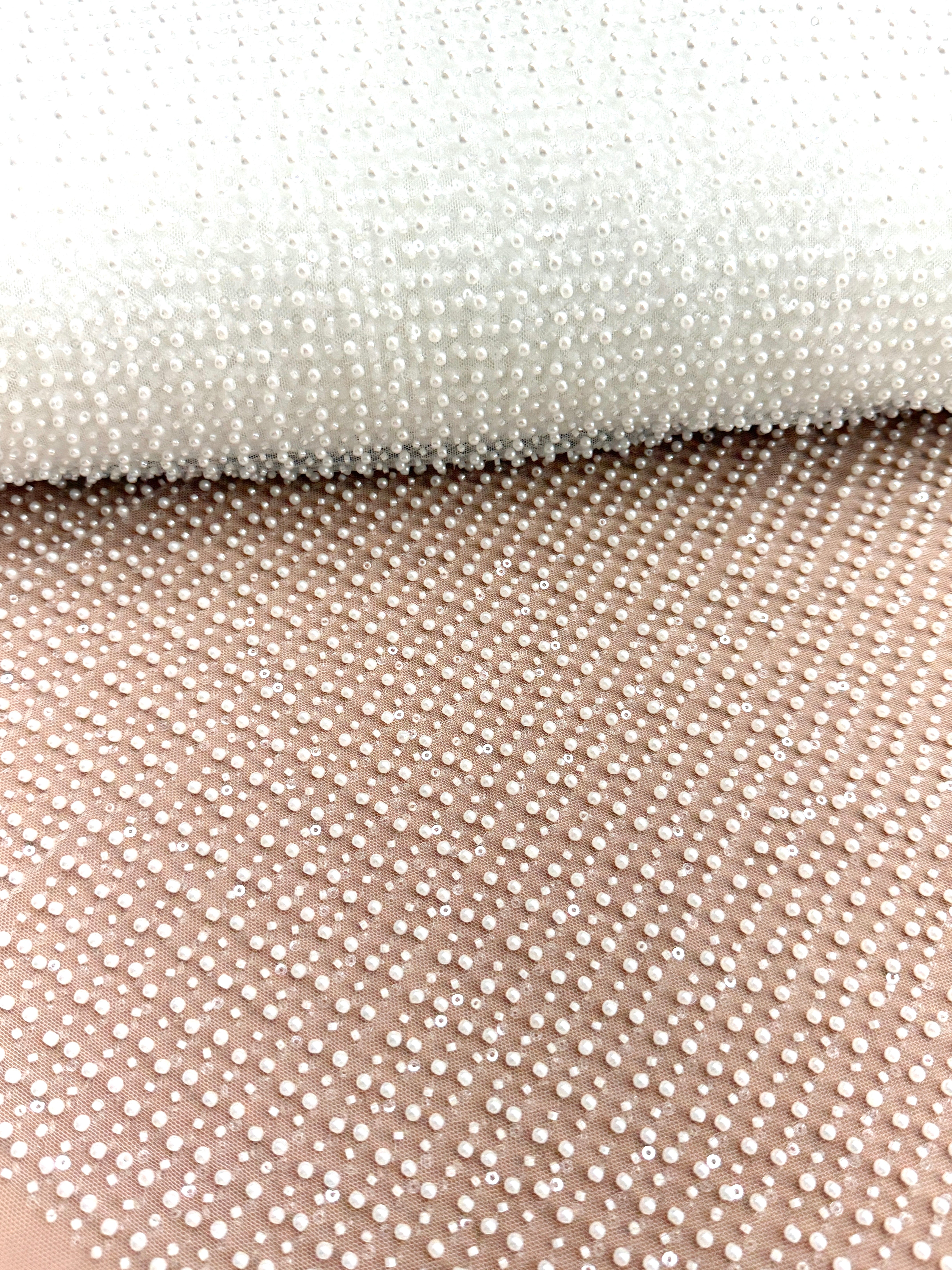 Dantela Couture Ivory Model General, cu Perle, Margele si Paiete