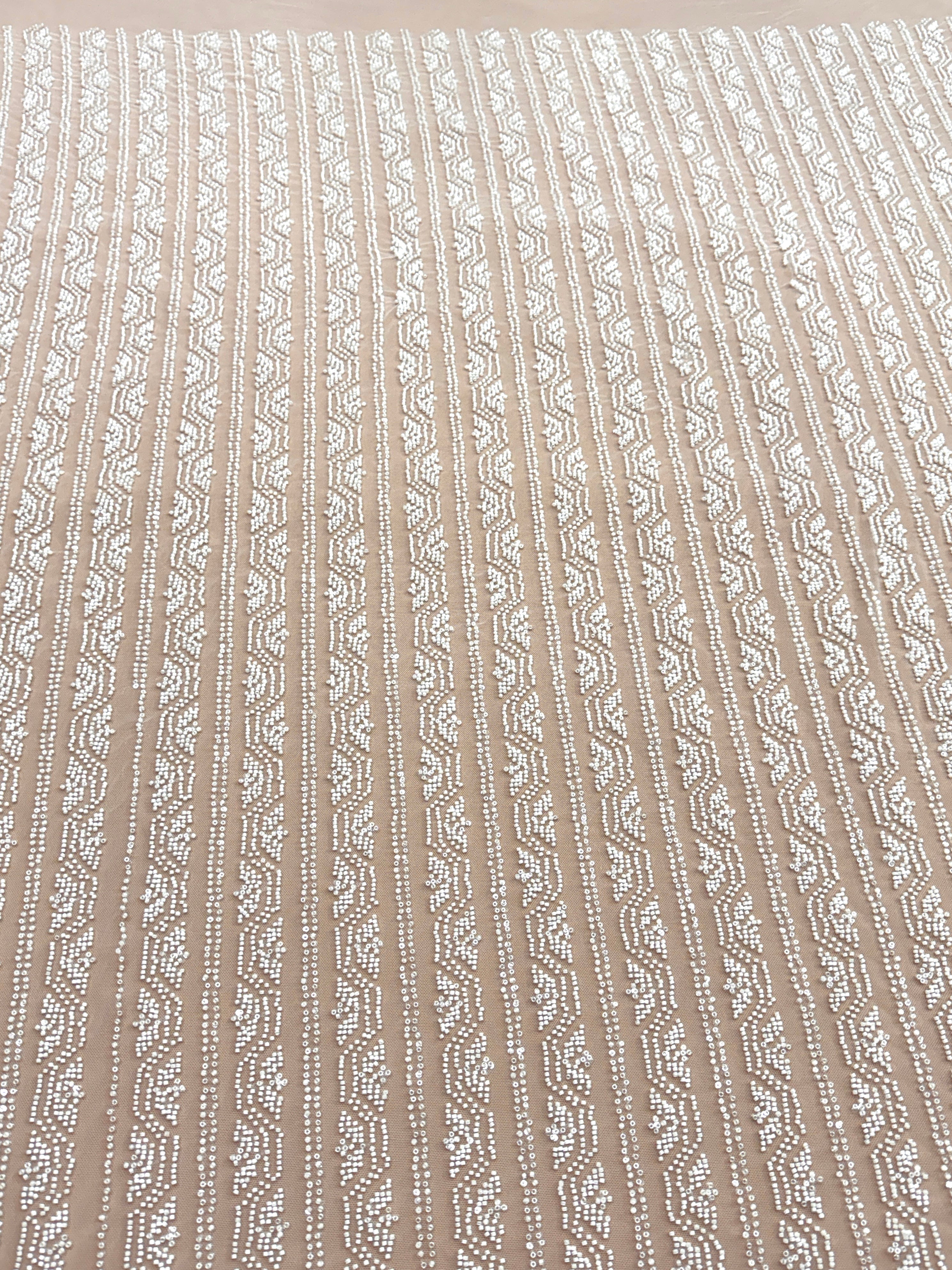 Dantela Ivory cu Model Geometric, cu Margele