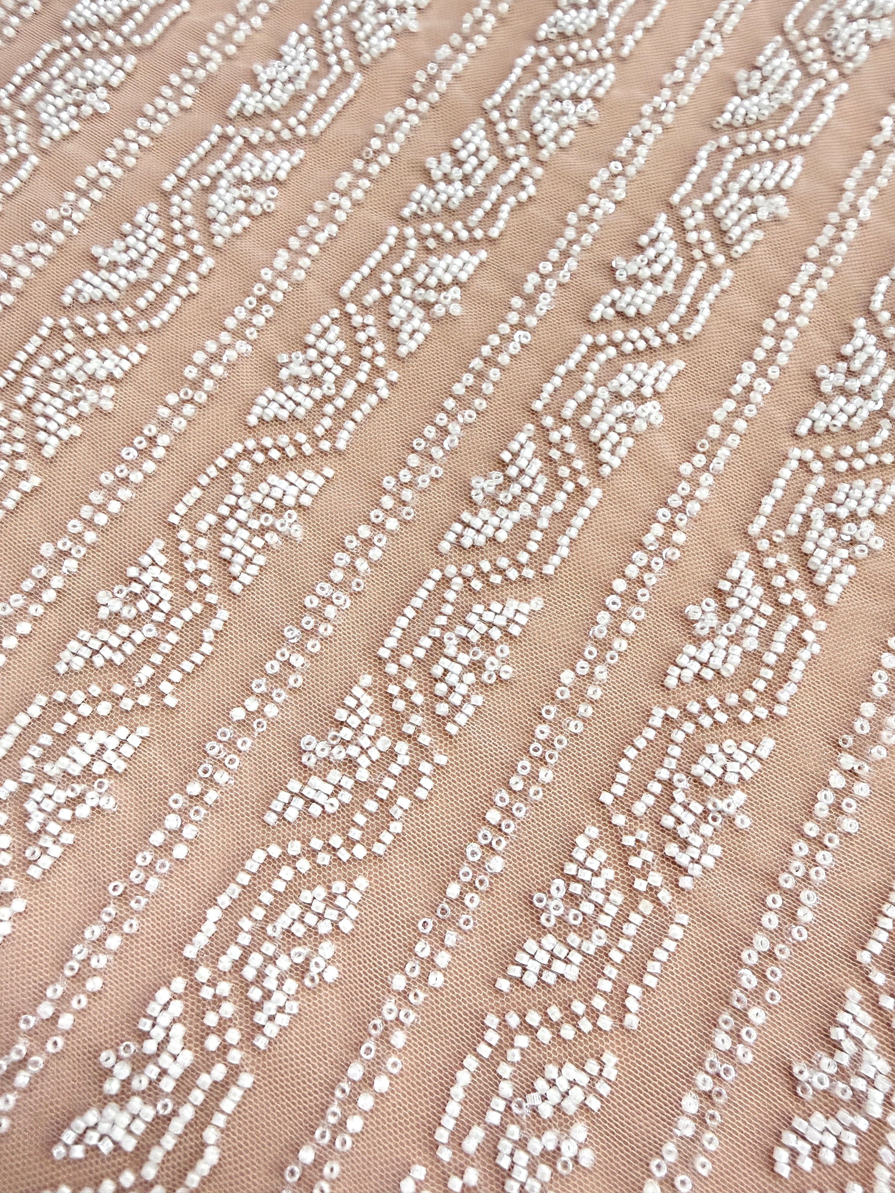 Dantela Ivory cu Model Geometric, cu Margele