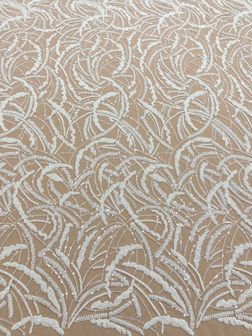 Dantela Couture Ivory cu Model Geometric, cu Margele si Paiete