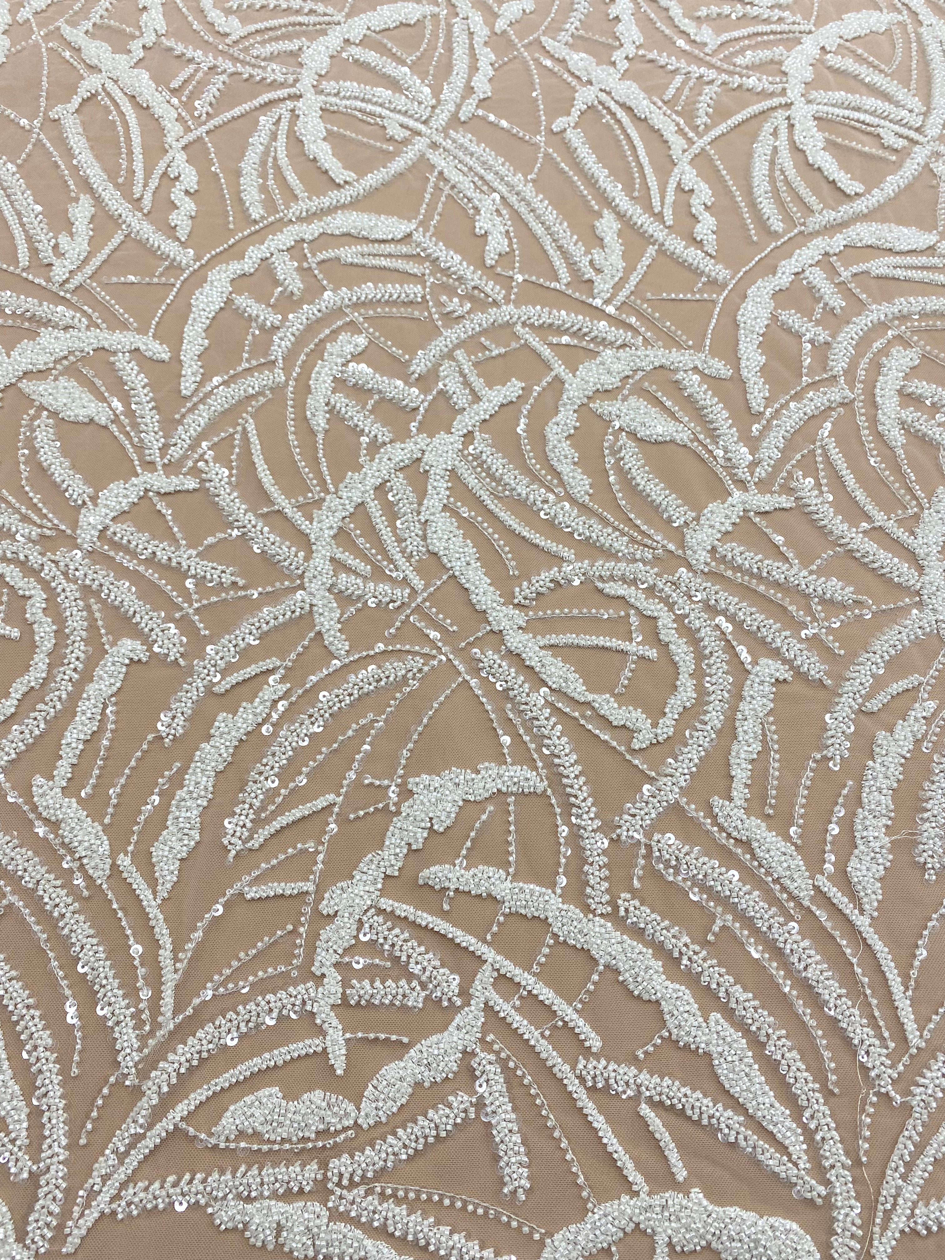 Dantela Couture Ivory cu Model Geometric, cu Margele si Paiete