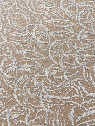 Dantela Couture Ivory cu Model Geometric, cu Margele si Paiete