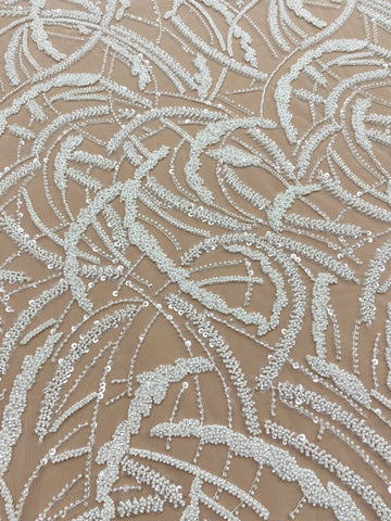 Dantela Couture Ivory cu Model Geometric, cu Margele si Paiete