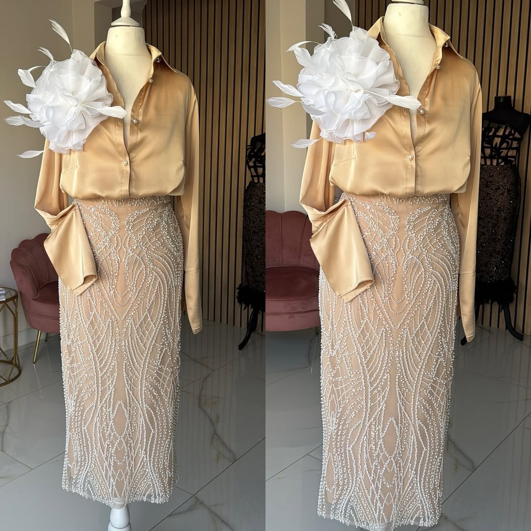 Dantela Couture Ivory cu Tulle Nude cu Perle, Margele si Paiete