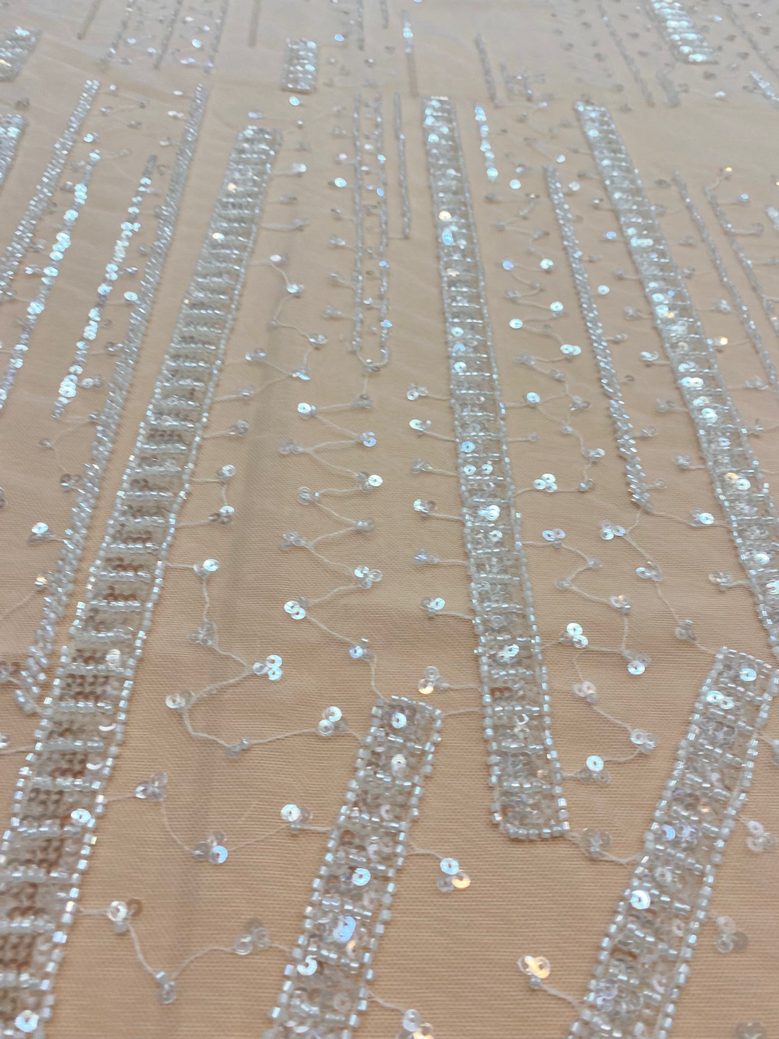Ivory Lace with Linear Pattern, with Beads and Sequins