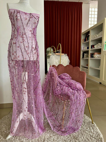 Cupon 0.7 m - Dantela Lavanda Haute Couture