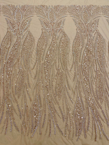 Dantela Couture Auriu Rose cu Panou, cu Perle, Margele si Paiete