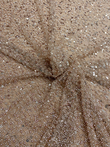 Dantela Couture Auriu Rose in Degrade, cu Perle, Margele si Paiete