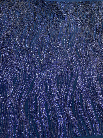 Dantela Couture Bleumarin cu Model Liniar, cu Margele si Paiete