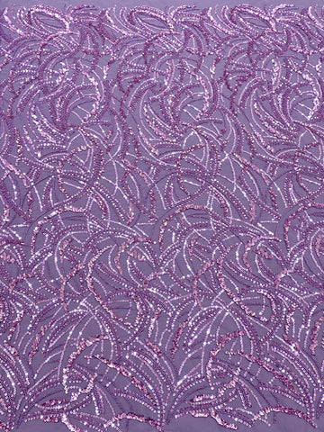 Dantela Couture Pudra cu Model Geometric, Margele si Paiete