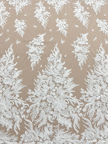 Dantela Couture Ivory cu Model Floral, cu Perle si Paiete