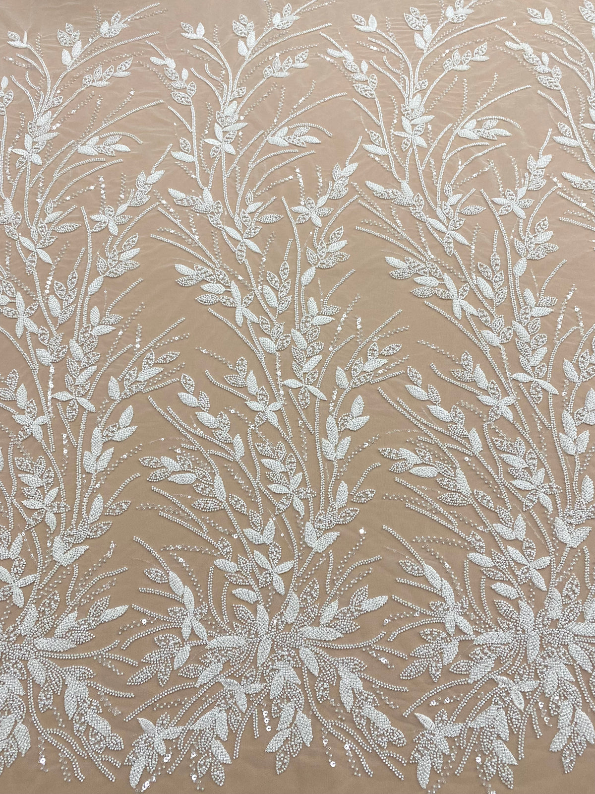 Dantela Couture Ivory cu Model Floral, Perle, Margele si Paiete