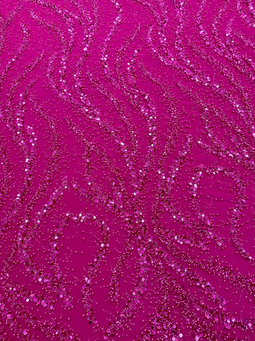 Dantela Couture Fucsia cu Perle, Margele si Paiete