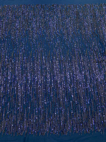 Dantela Couture Bleumarin cu Model Liniar, cu Margele si Paiete