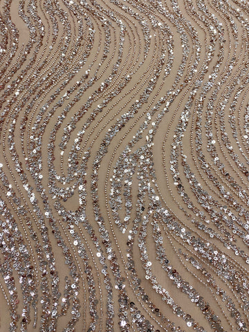 Dantela Couture Arany Rose lineáris mintával, gyöngyökkel és flitterekkel