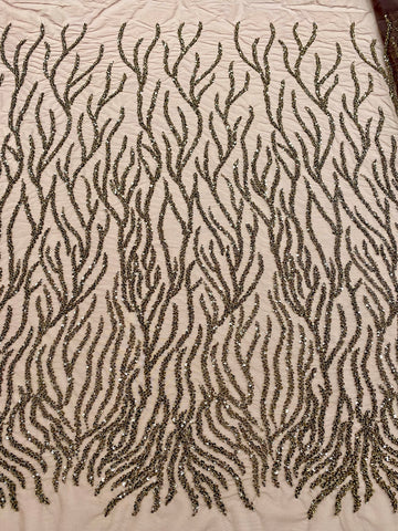 Dantela Couture Auriu Antic Siraguri, cu Margele si Paiete