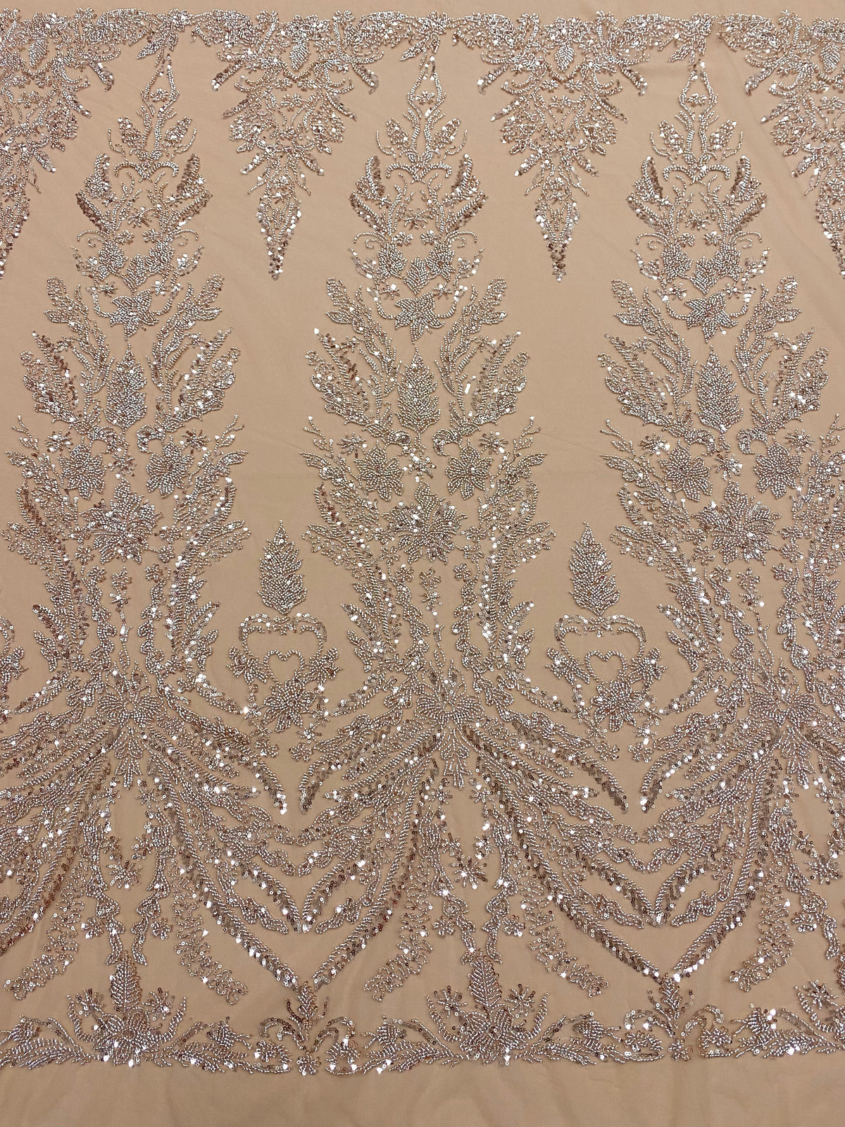 Dantela Couture Auriu Rose cu Model Floral, cu Margele si Paiete