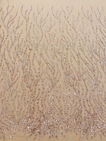 Dantela Couture Auriu Rose cu Siraguri, cu Margele si Paiete